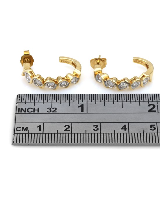 Diamond S Motif Half Hop Earrings in Yellow Gold